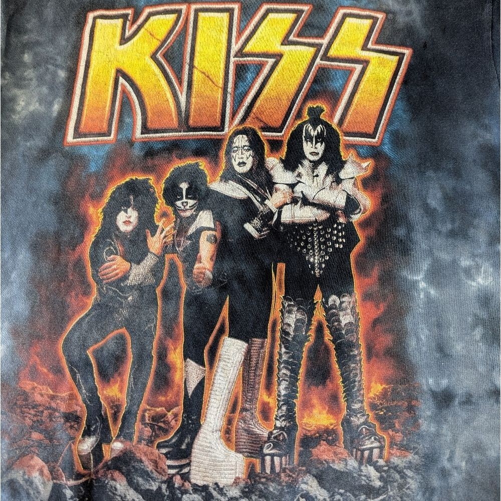 Liquid Blue Kiss Band Tee Small Y2K Ricker Chick 90 Tie Dye Gray Blue Relaxed - Picture 4 of 11
